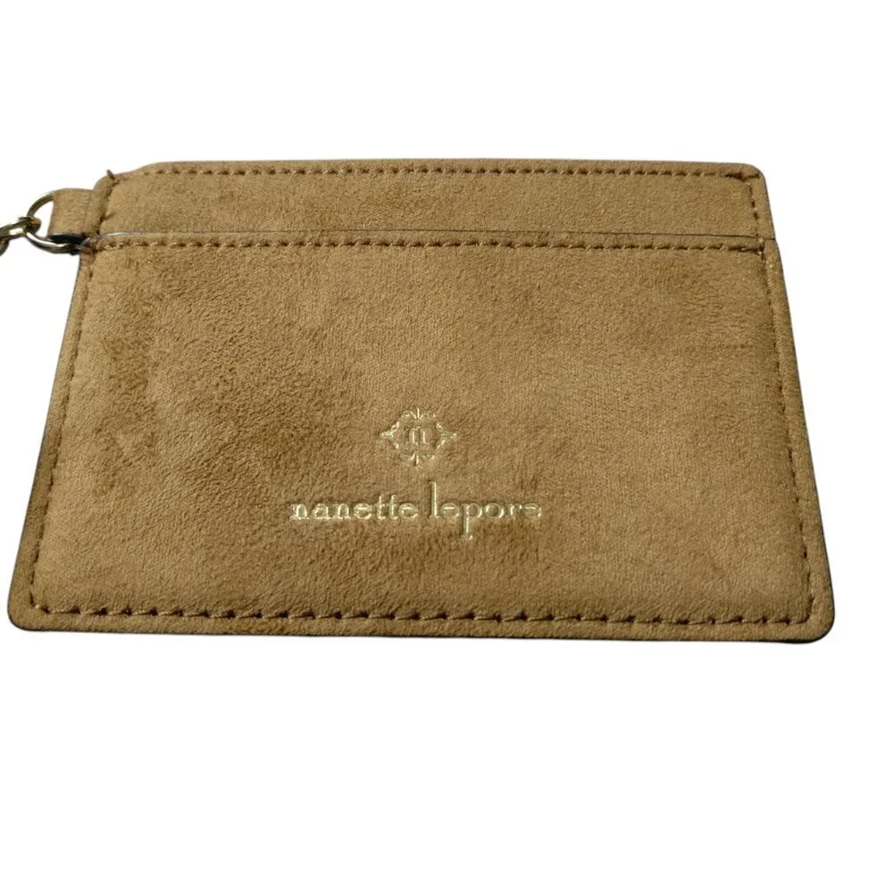 NANETTE LEPORE  Brown Card Wallet With Bow Chain Accent Faux Suede/Leather